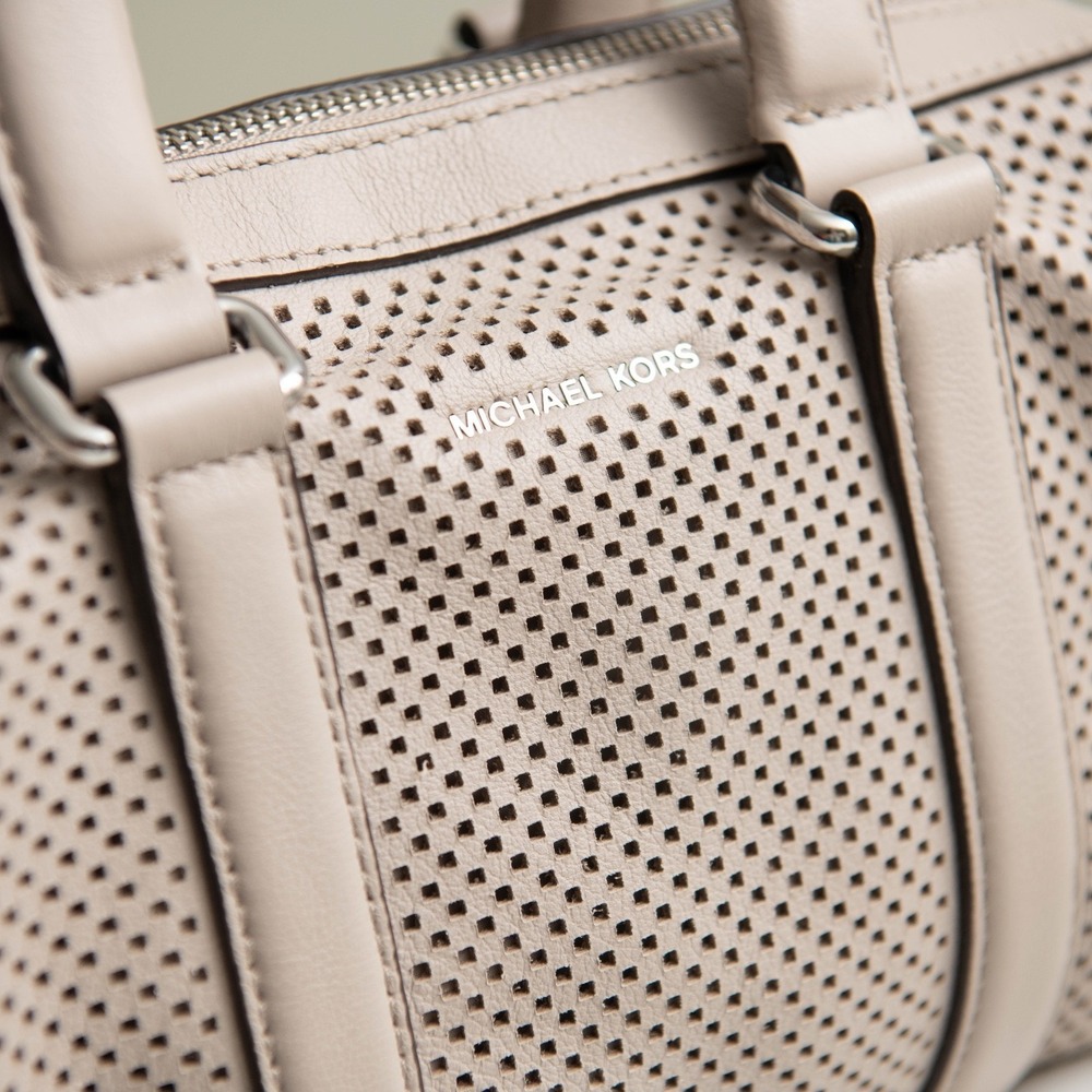 Michael Kors Purse NWOT Libby Perforated Leather Grey Removable Crossbody Strap - Picture 2 of 5